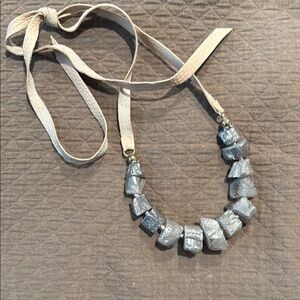 Chunky Gray Stone Necklace with Tan Cord